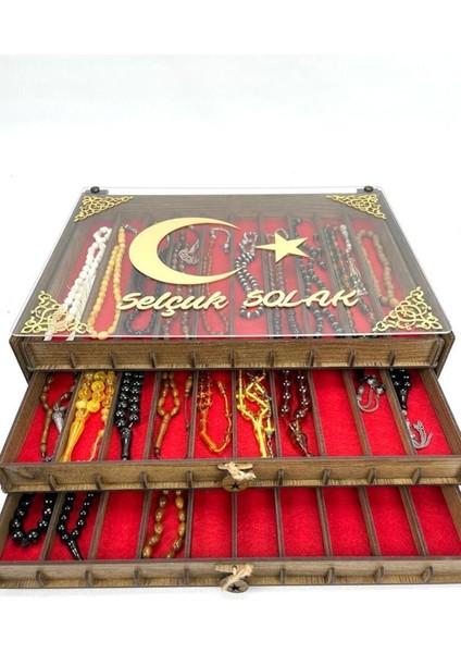 Kişiye Özel Şeffaf Kapaklı Ahşap Tesbih Koleksiyon Kutusu Tespih Kutusu (30 Tesbihlik) modelleri