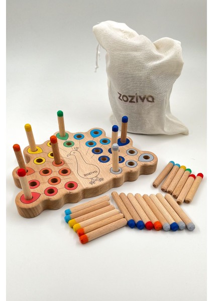 Montessori Eğitici Ahşap Oyuncak – Tak Çıkar Renkli Ahşap Tavus Kuşu Oyuncak modelleri