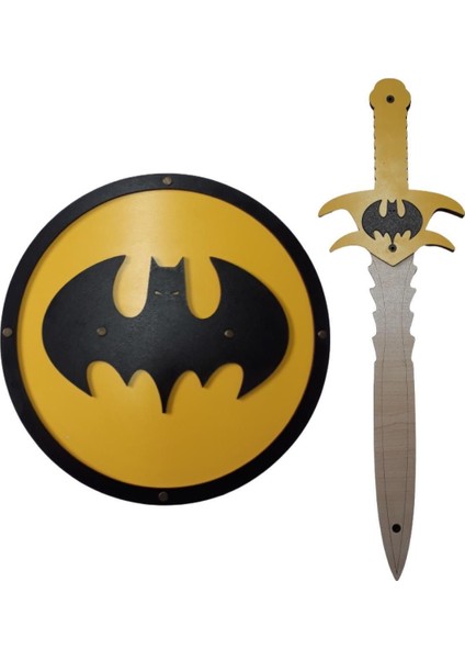 Ahşap Oyuncak Seti 4’lü, Batman Kalkanı, Kılıcı, Baltası ve Maskesi, Yuvarlak
