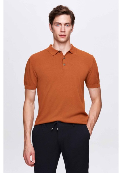 Slim Fit Camel Rayon Triko T-Shirt