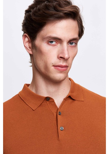 Slim Fit Camel Rayon Triko T-Shirt