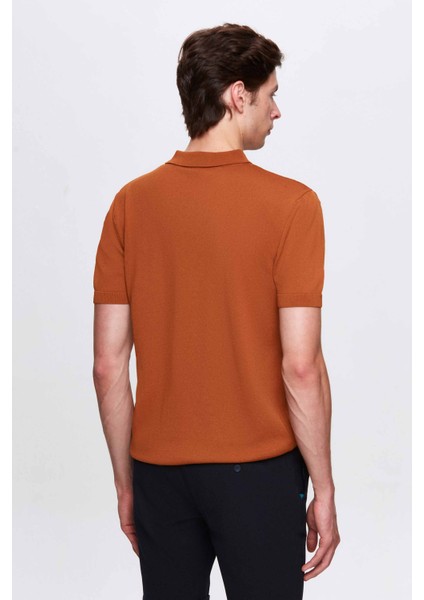 Slim Fit Camel Rayon Triko T-Shirt