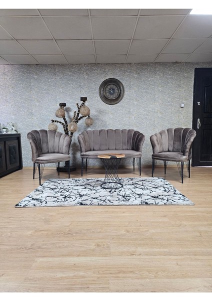 Siyah Boyalı Tel Ayak Papatya Çay Seti Koltuk Takımı , Balkon, Salon, Ofis, Cafe Koltuk Takımı