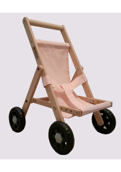 Ahşap Oyuncak Bebek Arabası - Pembe Yürüteç