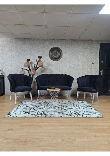 Beyaz Boyalı Tel Ayak Papatya Çay Seti Koltuk Takımı , Balkon, Salon, Ofis, Cafe Koltuk Takımı
