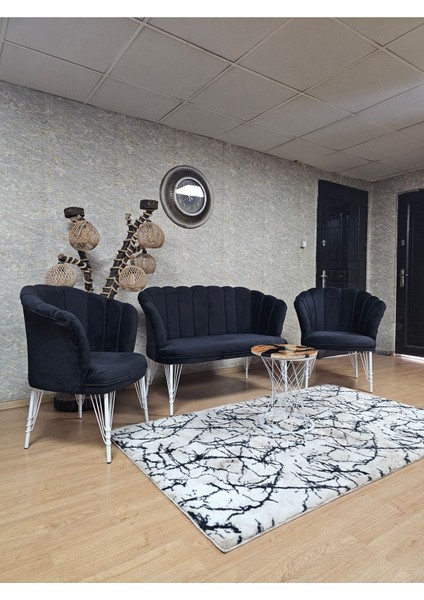 Beyaz Boyalı Tel Ayak Papatya Çay Seti Koltuk Takımı , Balkon, Salon, Ofis, Cafe Koltuk Takımı