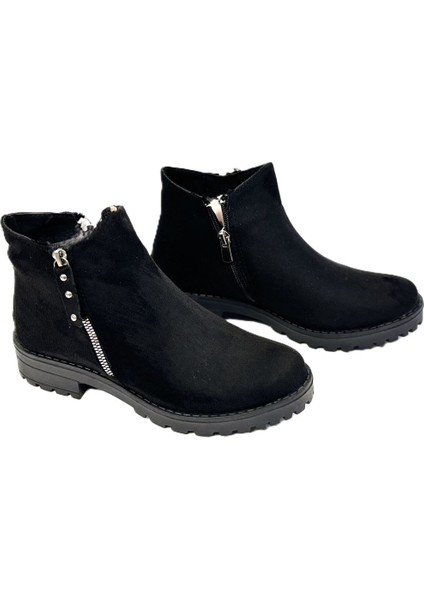 Kısa Bilek Kaymaz Taban Fermuar Desenli Kadın Bot