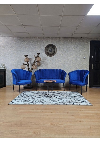 Papatya Çay Seti Koltuk Takımı Siyah Boyalı Sivriltme Ayak, Balkon, Salon, Ofis, Cafe Koltuk Takımı