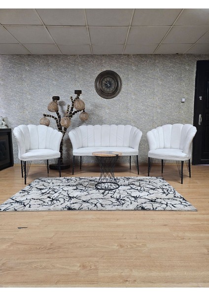 Siyah Boyalı Tel Ayak Papatya Çay Seti Koltuk Takımı , Balkon, Salon, Ofis, Cafe Koltuk Takımı