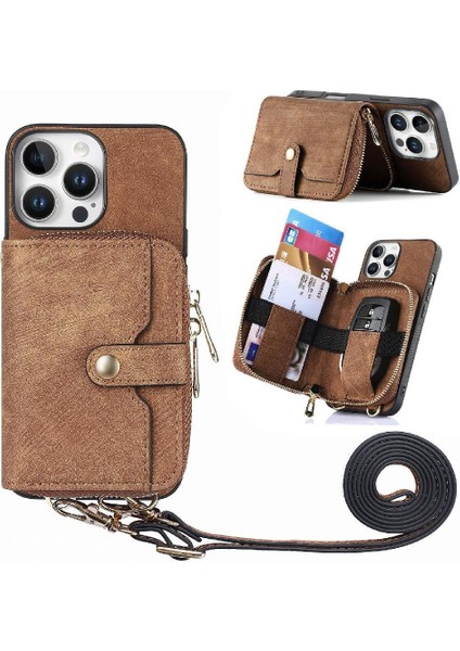 Iphone 16 Için Kılıf Pro Max Fermuar Kapatma 7 Kart Yuvaları Ayarlanabilir Kordon (Yurt Dışından)