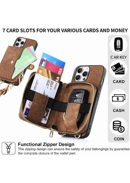 Iphone 16 Için Kılıf Pro Max Fermuar Kapatma 7 Kart Yuvaları Ayarlanabilir Kordon (Yurt Dışından) indirimleri