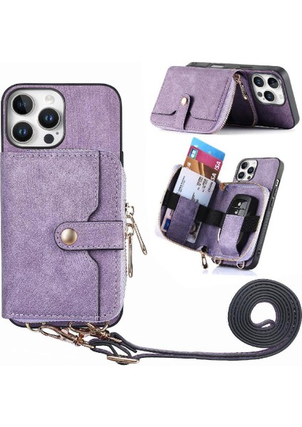 Iphone 16 Için Kılıf Pro Max Fermuar Kapatma 7 Kart Yuvaları Ayarlanabilir Kordon (Yurt Dışından)