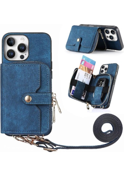 Iphone 16 Için Kılıf Pro Max Fermuar Kapatma 7 Kart Yuvaları Ayarlanabilir Kordon (Yurt Dışından)
