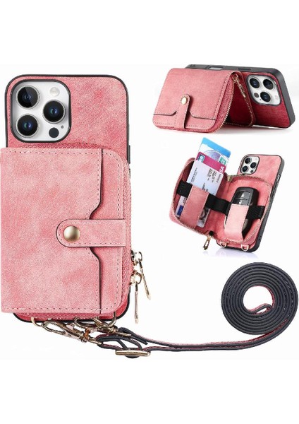 Iphone 16 Için Kılıf Pro Max Fermuar Kapatma 7 Kart Yuvaları Ayarlanabilir Kordon (Yurt Dışından)
