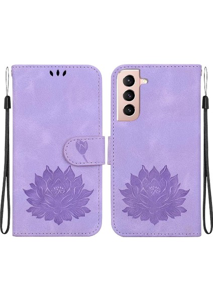 Samsung Galaxy S21 Kabartma Lotus Çiçek Kickstand Kickstand Için Flip Case (Yurt Dışından)