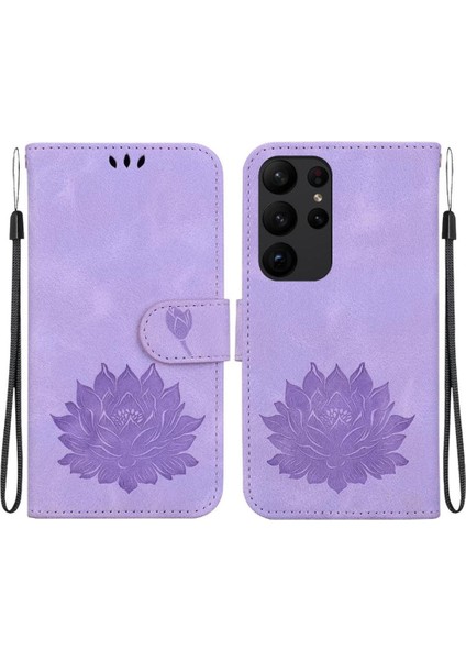Samsung Galaxy S23 Ultra Kickstand Manyetik Cüzdan Lotus Için Flip Case (Yurt Dışından)