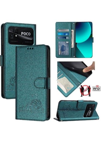Xiaomi Poco C40 Kart Yuvası Tutucu Için Kickstand Cüzdan Kapak Çevirin Kedi (Yurt Dışından)