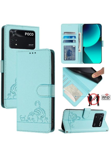 Xiaomi Poco M4 Pro 4g Kedi Rfıd Kart Yuvası Tutucu Kickstand Cüzdan (Yurt Dışından)