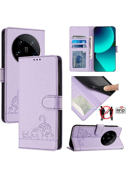 Xiaomi 14 Için Kılıf Ultra 5g Cüzdan Kapak Çevirin Kedi Rfıd Kart Yuvası Tutucu (Yurt Dışından)