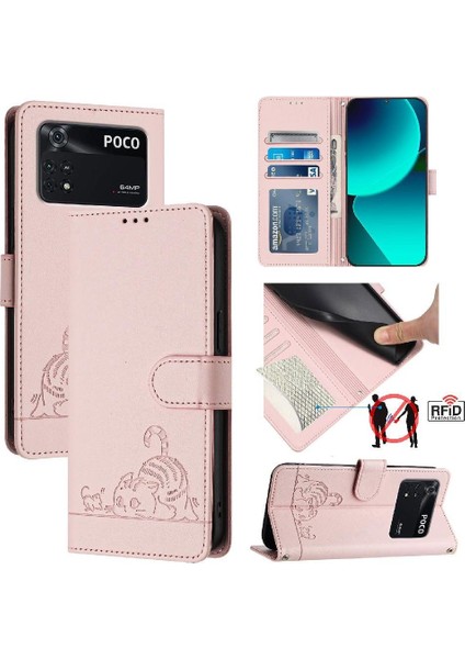 Xiaomi Poco M4 Pro 4g Kedi Rfıd Kart Yuvası Tutucu Kickstand Cüzdan (Yurt Dışından)