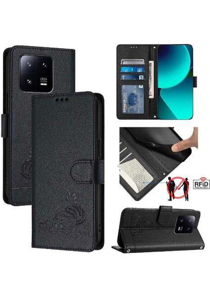 Xiaomi 13 Pro 5g Için Kılıf Cüzdan Kapak Çevirin Kart Yuvası Tutucu Kickstand Kedi (Yurt Dışından)