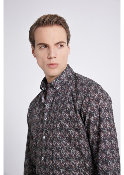Slim Fit Haki Baskılı Gömlek fiyatları