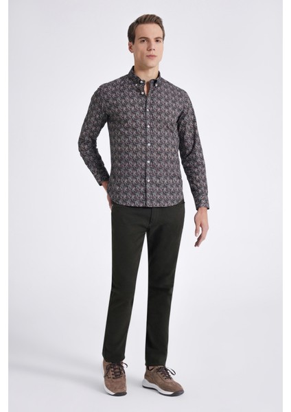 Slim Fit Haki Baskılı Gömlek modelleri