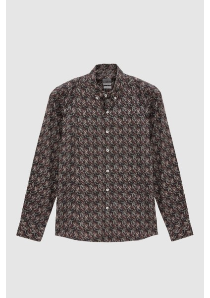 Slim Fit Haki Baskılı Gömlek indirimleri