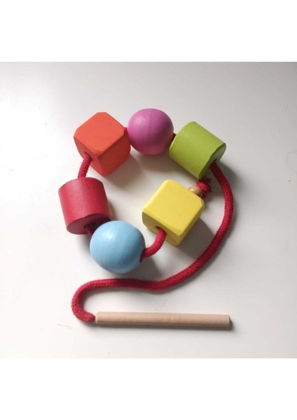 Montessori Ahşap Boncuk Dizme & İp Geçirme Oyunu Renkli