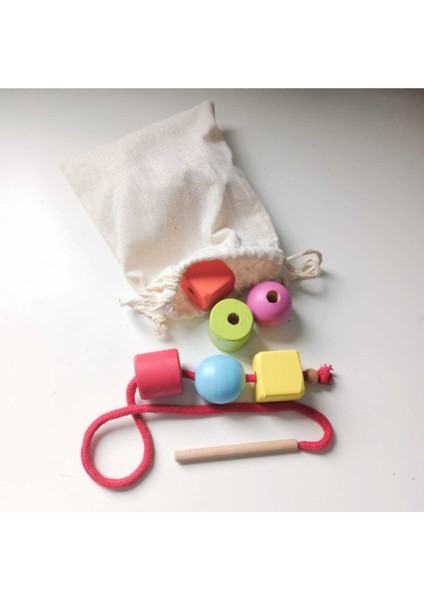 Montessori Ahşap Boncuk Dizme & İp Geçirme Oyunu Renkli fiyatları