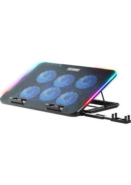 Gaming M60 Laptop Soğutucu , Notebook Stand,10 Rgb Işık Kontrolü, 15.6 -17 Inch , Hız Kontrolü , 6 Büyük Fan ,telefon Standı, 2 USB