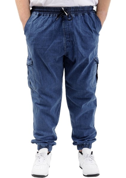 Erkek Kot Jogger Kargo Cepli Mavi Lastikli Beli Bağlamalı Rahat Günlük Pantolon