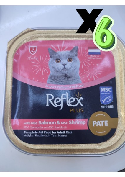 Reflex Plus Pate Somonlu Karidesli Kedi Yaş Maması 85 gr 6 Adet