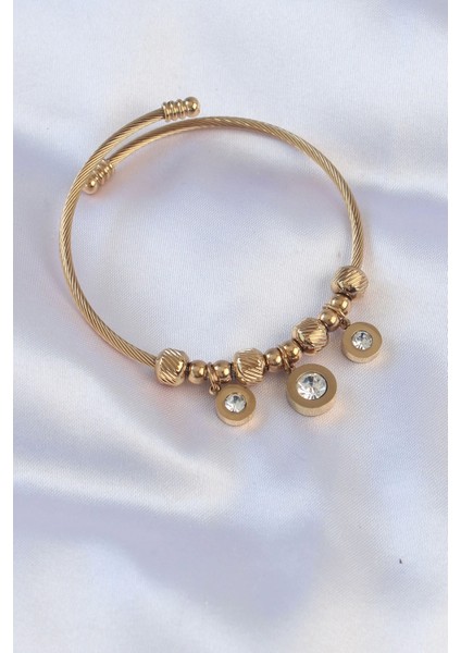 Pilelistore 316L Çelik Gold Renk Zirkon Taşlı Model Charm Bileklik - TJ-BB6089