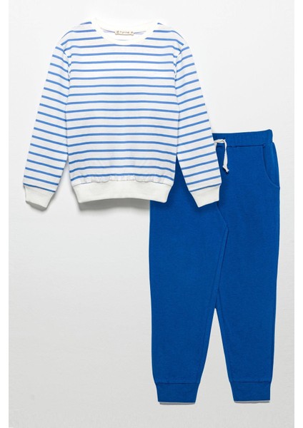 Çizgili Sweatshirt Jogger Saks Alt Üst Takım