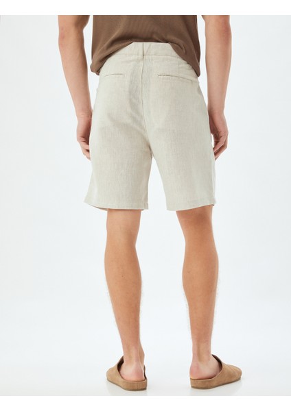 Keten Karışımlı Şort Skinny Chino Cep Detaylı Düğmeli