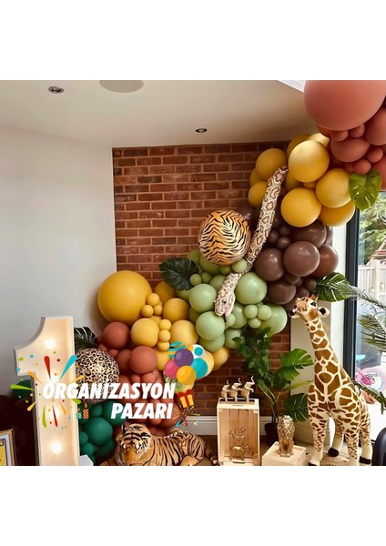 Balon Seti Koyu Yeşil-YanıkTuruncu-Zerdeçal-Okaliptus-Kahverengi 100 Lü Balon Zinciri Seti