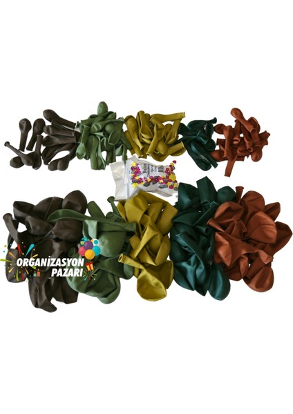 Balon Seti Koyu Yeşil-YanıkTuruncu-Zerdeçal-Okaliptus-Kahverengi 100 Lü Balon Zinciri Seti modelleri