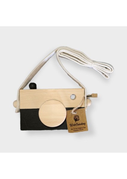 Ahşap Waldorf Fotoğraf Makinesi, Eğitici Bebek Kamera Oyuncağı 2 3 4 5 6 Yaş Erkek Kız- Siyah