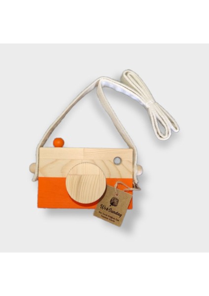 Ahşap Waldorf Fotoğraf Makinesi, Eğitici Bebek Kamera Oyuncağı 2 3 4 5 6 Yaş Erkek Kız-Turuncu