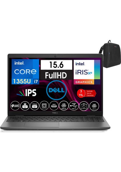 Latitude 3550 Intel Core I7 1355U 64GB Ddr5 256GB SSD 15.6" Fhd IPS Freedos Taşınabilir Bilgisayar WN012L54501416+ZETTAÇANTA