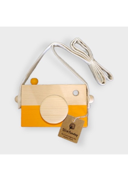 Ahşap Waldorf Fotoğraf Makinesi, Eğitici Bebek Kamera Oyuncağı 2 3 4 5 6 Yaş Erkek Kız-Güneş Sarısı fiyatları