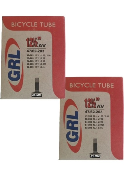 12X1.75 (12X2.125) (47/62-203) Av 34 mm Kalın Sibop Bisiklet Iç Lastiği x 2 Adet (Kutulu)