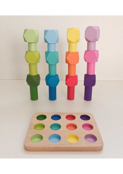 Eşleştirme Tablalı Silindirler ve 12'li Denge Blokları 2'li Set Masif Ahşap Oyunu fırsatları