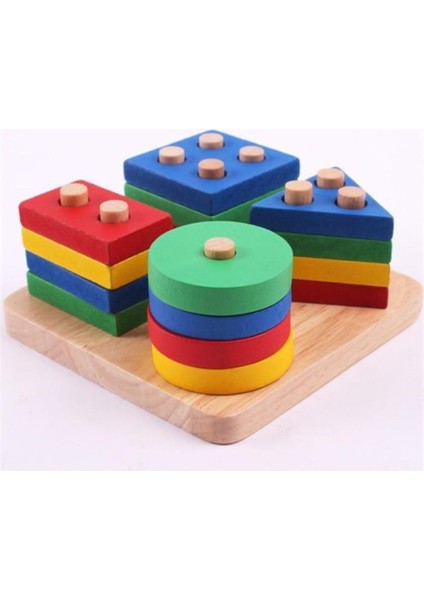 Ahşap Geometrik Şekilli Ahşap Vidalama Yerleştirme Oyunu Puzzle