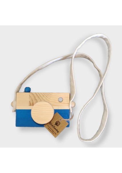 Ahşap Waldorf Fotoğraf Makinesi, Eğitici Bebek Kamera Oyuncağı 2 3 4 5 6 Yaş Erkek Kız- Mavi