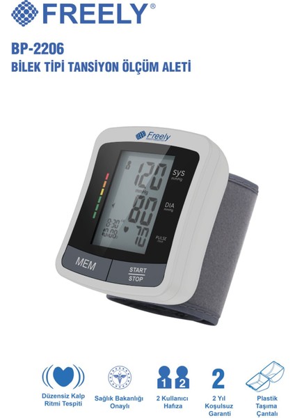 Bp 2206 Bilekten Dijital Tam Otomatik Tansiyon Aleti