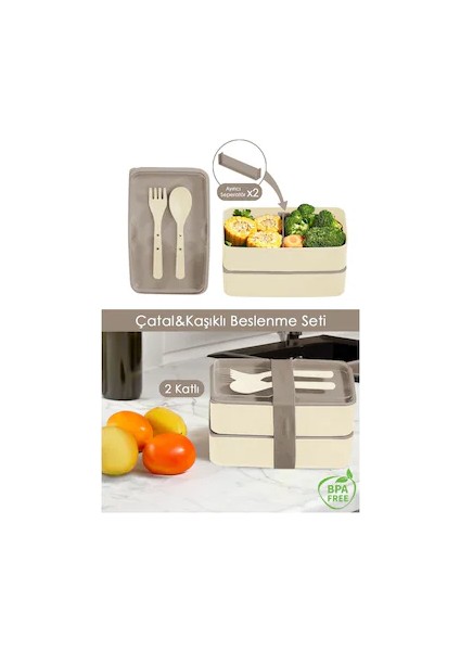 2 Katlı Beslenme Kabı Çatal ve Kaşıklı Set fırsatları