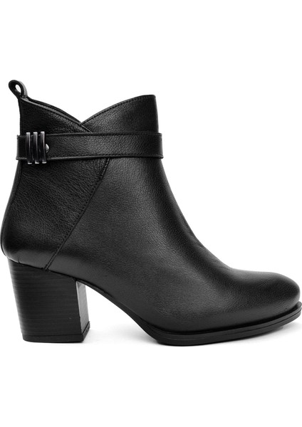 Elit SRK86608-1 Kadın Hakiki Deri Topuklu Bot Siyah