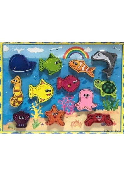 Kalın Ahşap Mıknatıslı Balık Tutma ve İpe Dizme Oyunu - Fish Catching Game